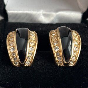 CHRISTIAN DIOR RHINESTONE ENAMELED POST EARRINGS